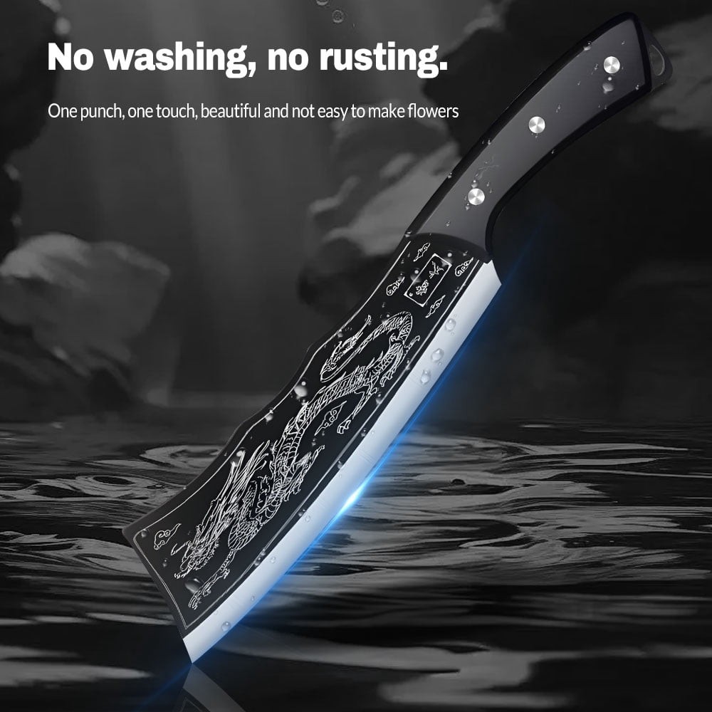 8‘’ Dragon Slaying Cleaver Kitchen Knife Stainless Steel Butcher Knife & Sheath