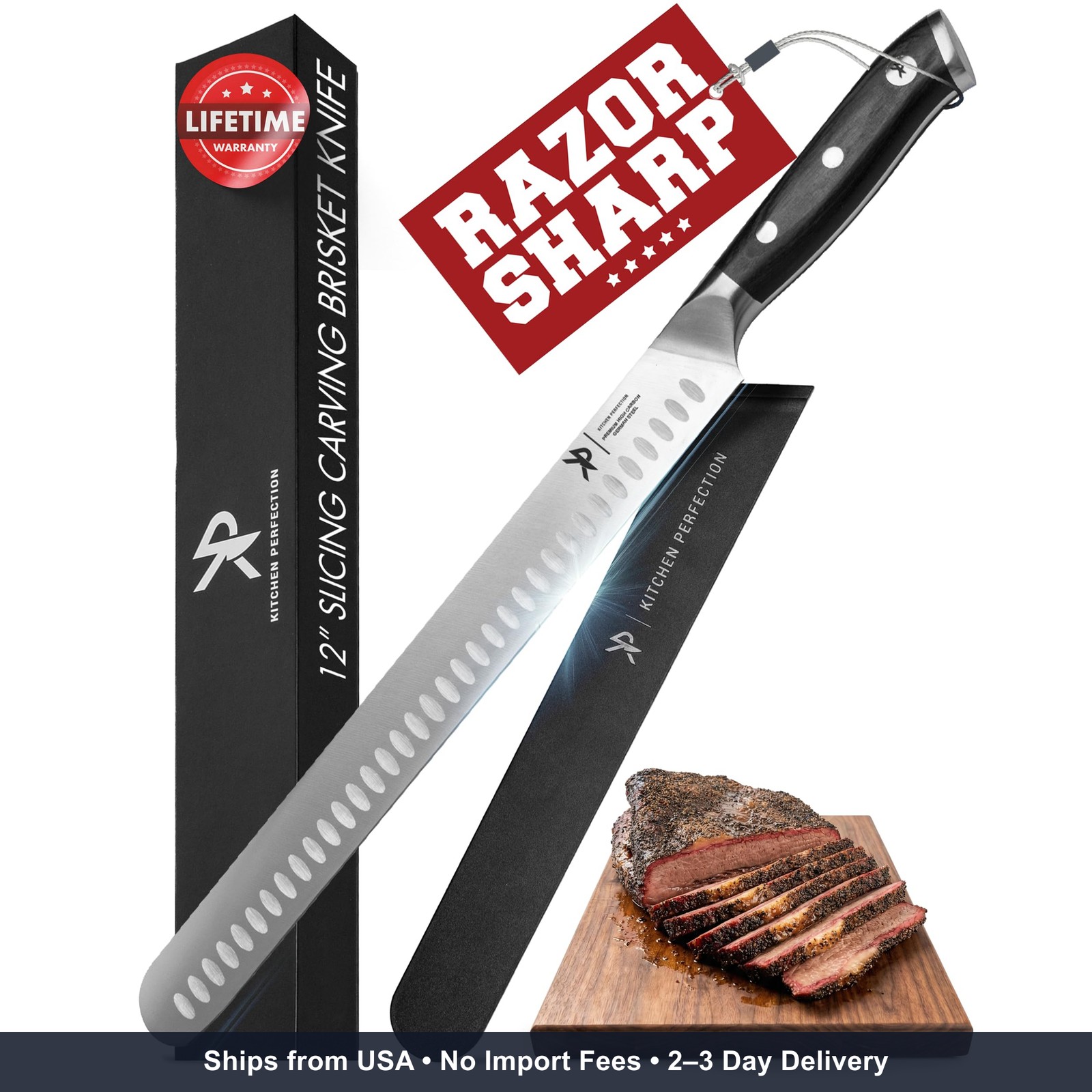 12 inch Brisket Knife German Steel Granton Edge Slicing Meat BBQ Grill Gifts