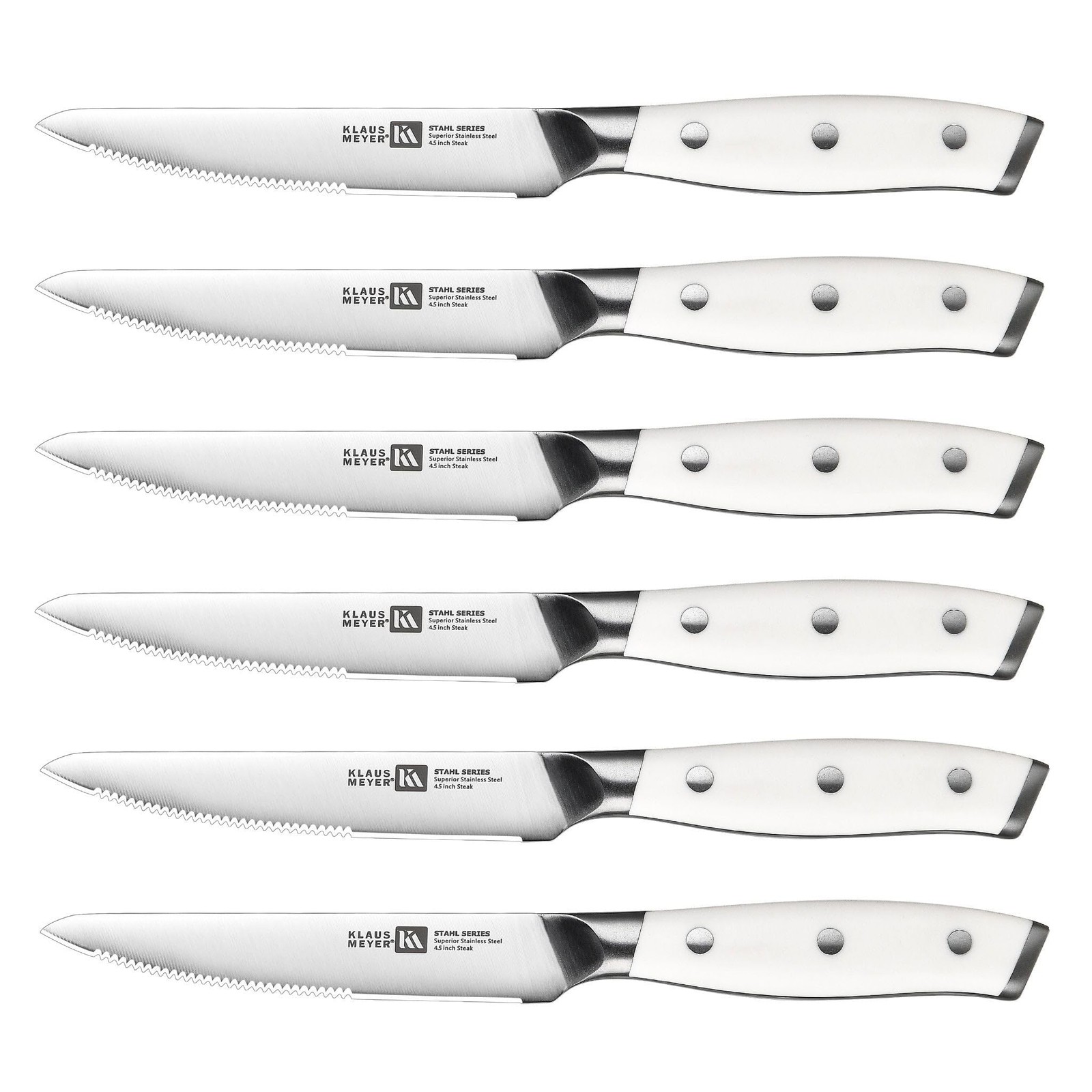 Stahl High Carbon Exclusive German Steel 4.5 inch 6 Piece Steak Knife Set (Wh…