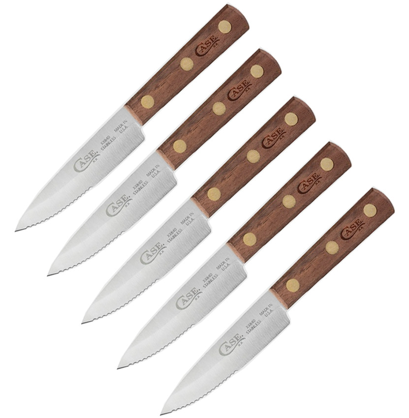 5 PACK Case XX Kitchen Steak Knife 3.25″ 420HC Steel Blade Walnut Wood Handle