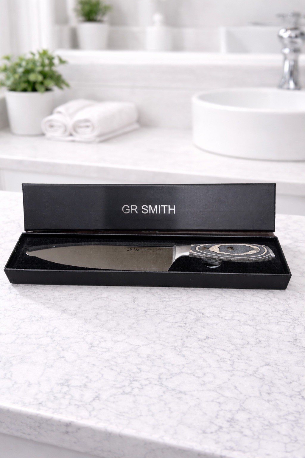 GR SMITH Chef Knife 8” Stainless Steel Kitchen Knife w/ Gift Box – New Open Box
