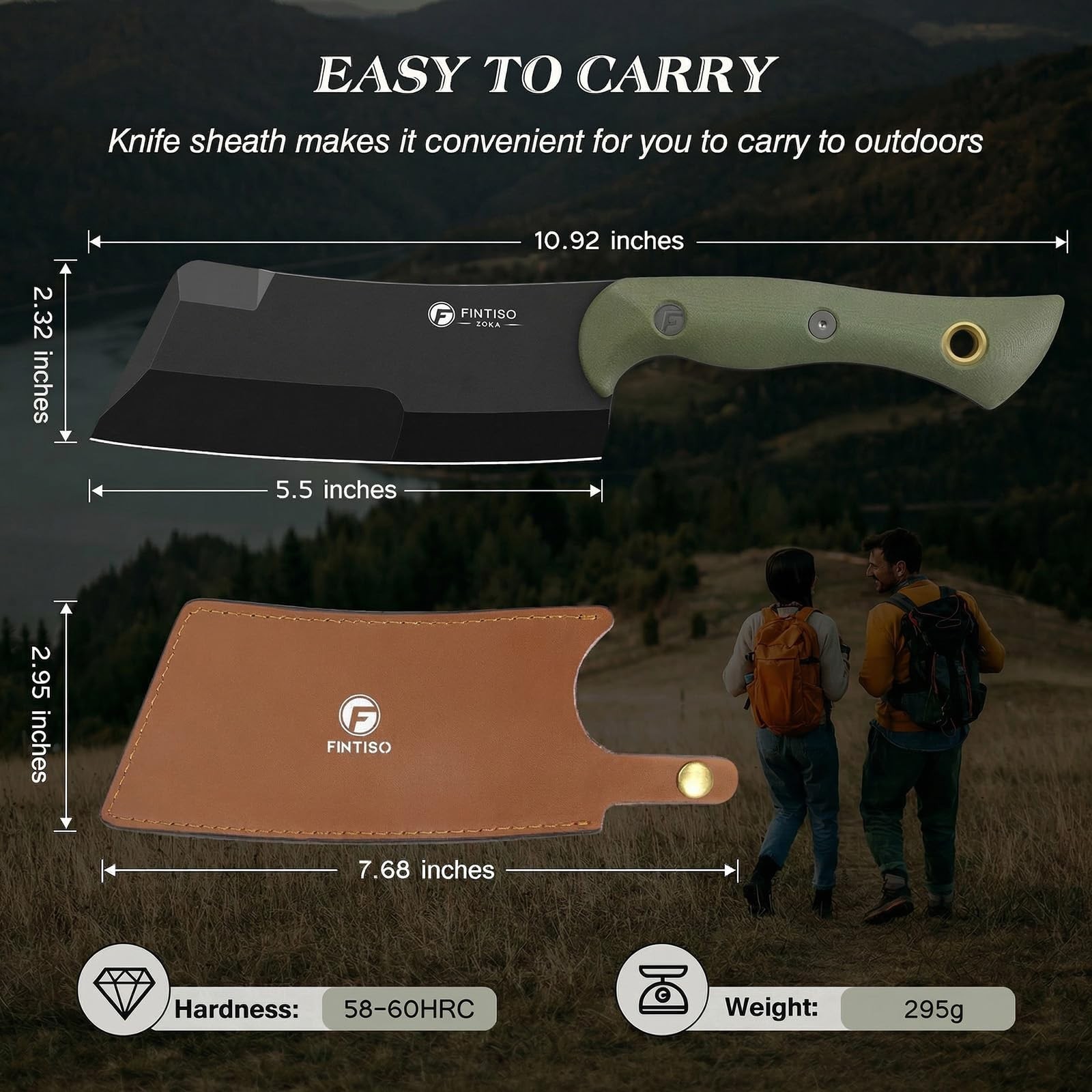 FINTISO 5.5″ 2-in-1 Chef & Meat Cleaver Knife Full Tang G10 Handle 14C28N Steel