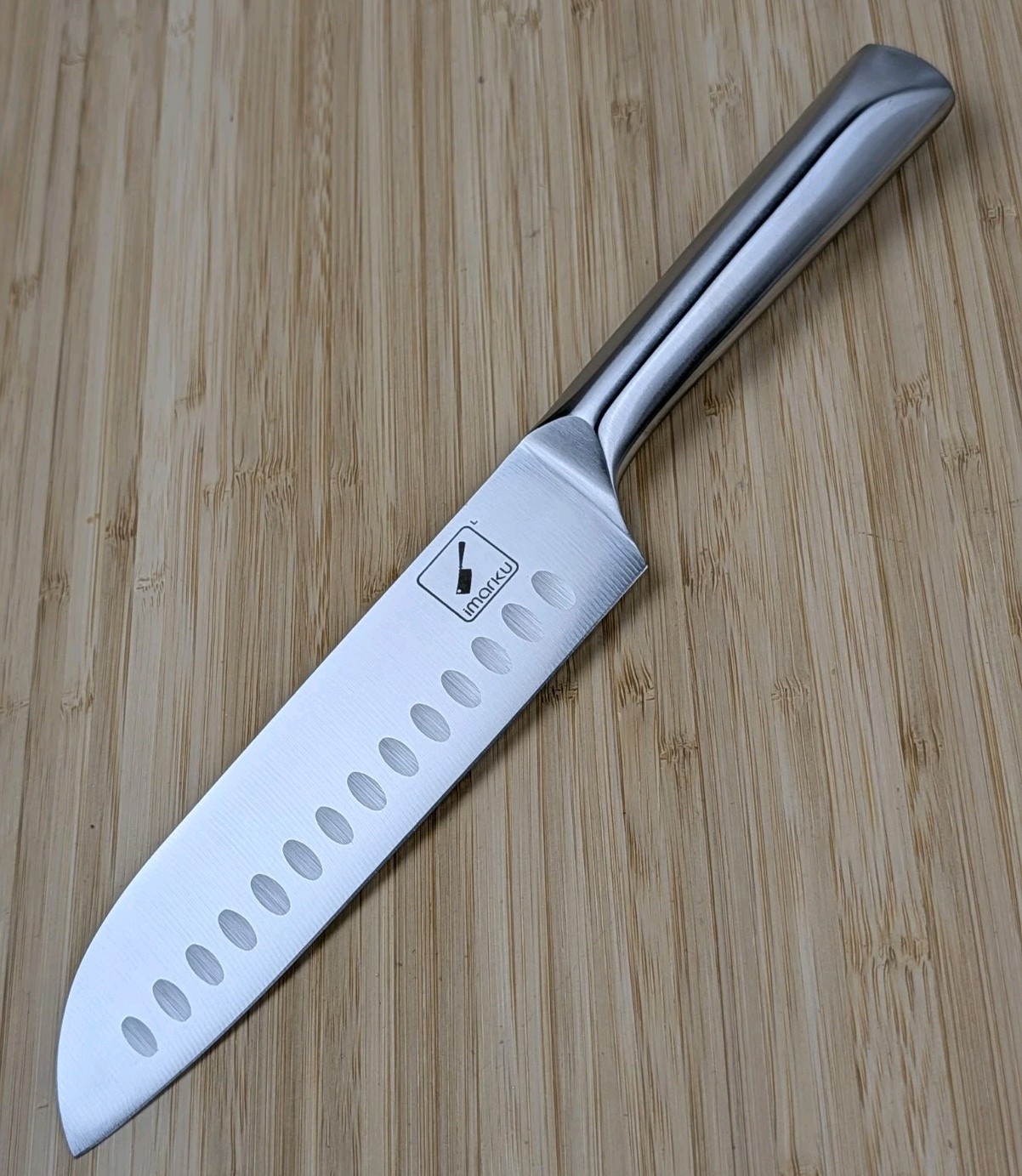 imarku 7-in SANTOKU Knife, Hollow-Edge KATANA Series K19, FORGED Stainless Blade