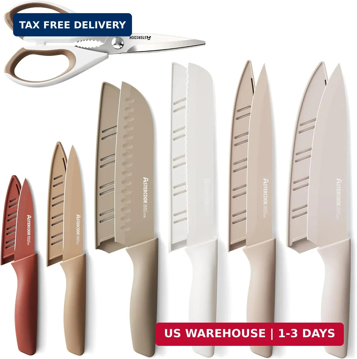 Astercook Knife Set, 13 Pieces Kitchen Knives Set with Healthy Anti-Rust Coating