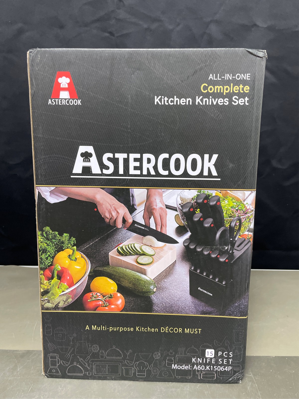 Knife Set, Astercook 15 Pieces Knife Sets for Kitchen with Block