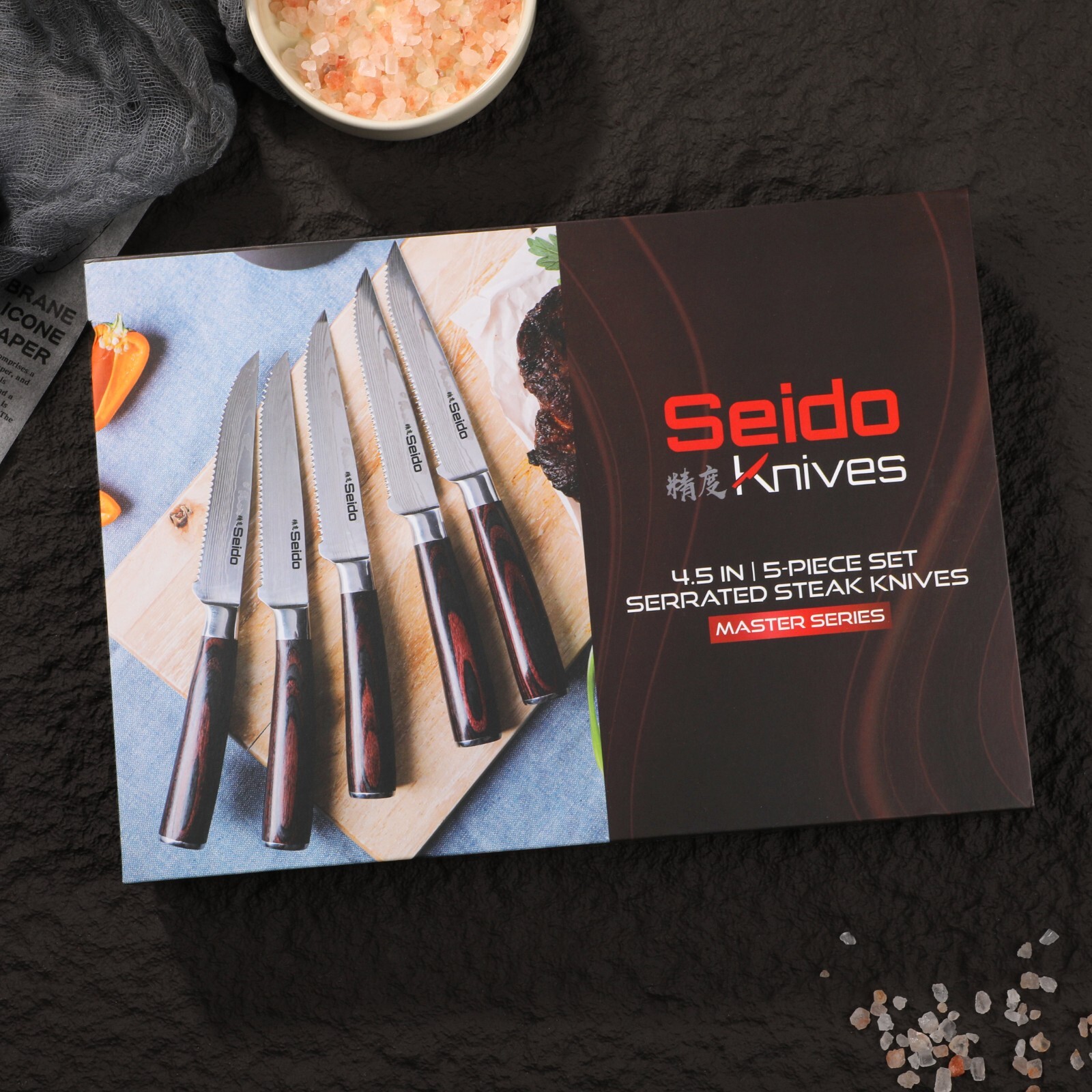 Seido Knives 5-Piece Stainless Steel Serrated Steak Knives Table Cutlery