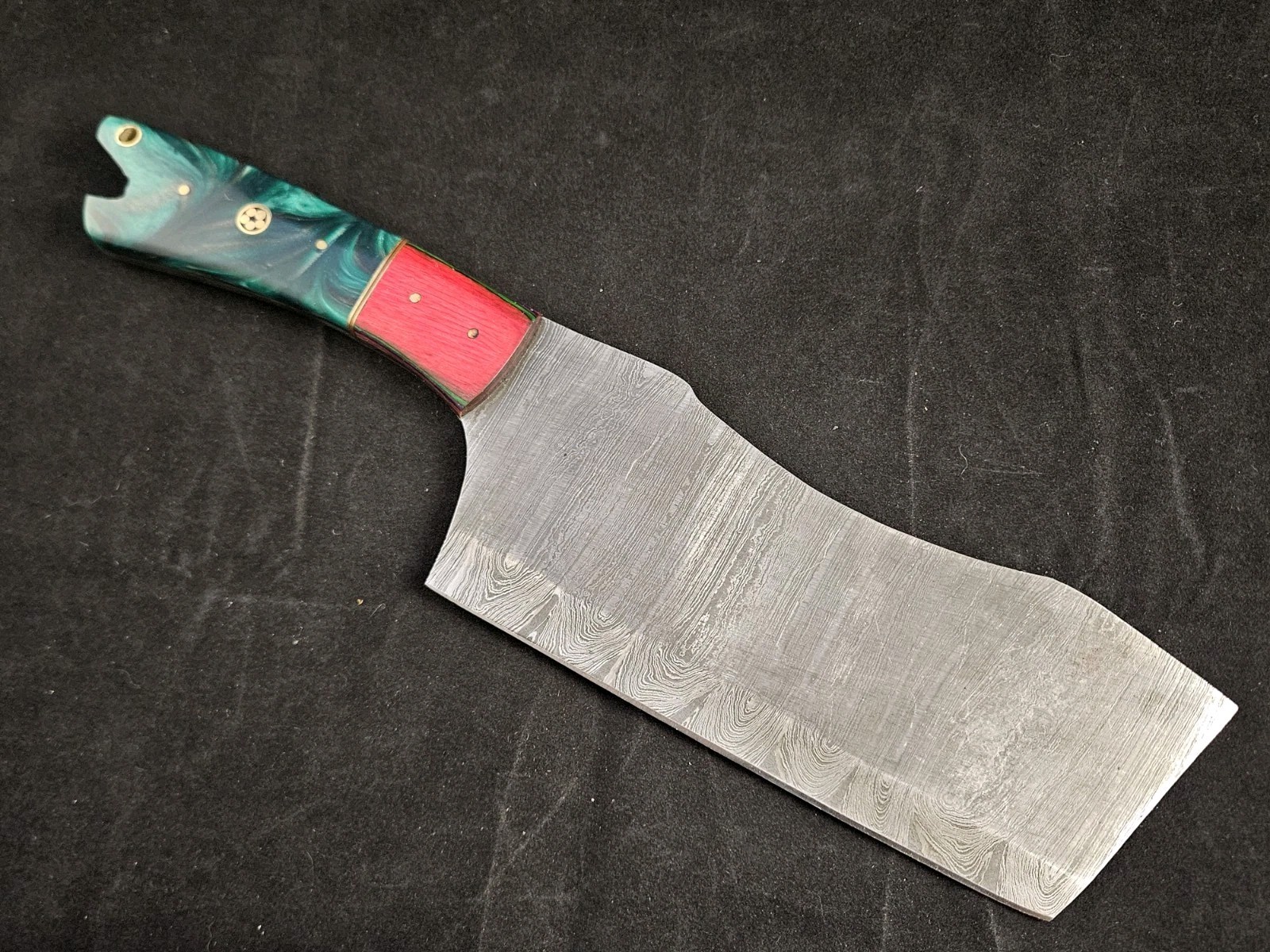 12 inch Damascus Steel Cleaver with Leather Sheath, 7 inch Blade