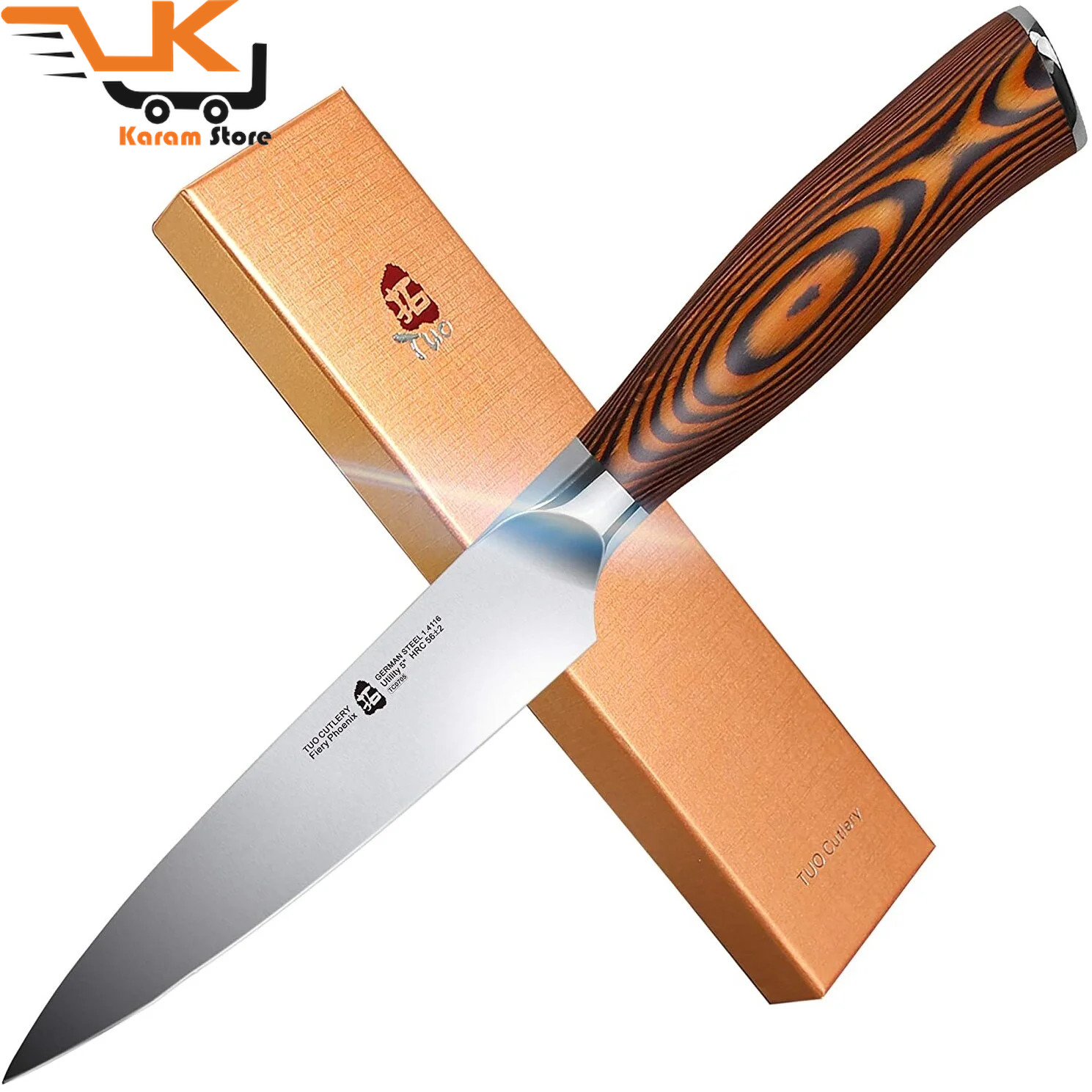 Tuo 5″ Germansteel Utility Knife W/Pakkawood Handle W/Case,Fieryseries