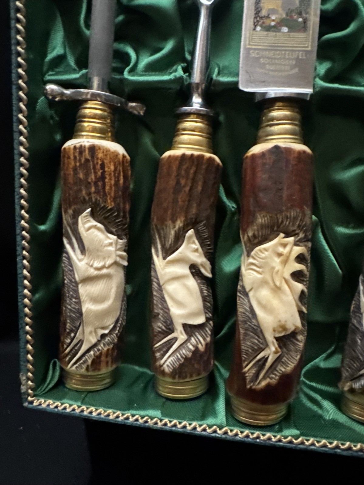 1950’s Walter Williams Solingen Germany Antler Knife Carving Set 5 Piece