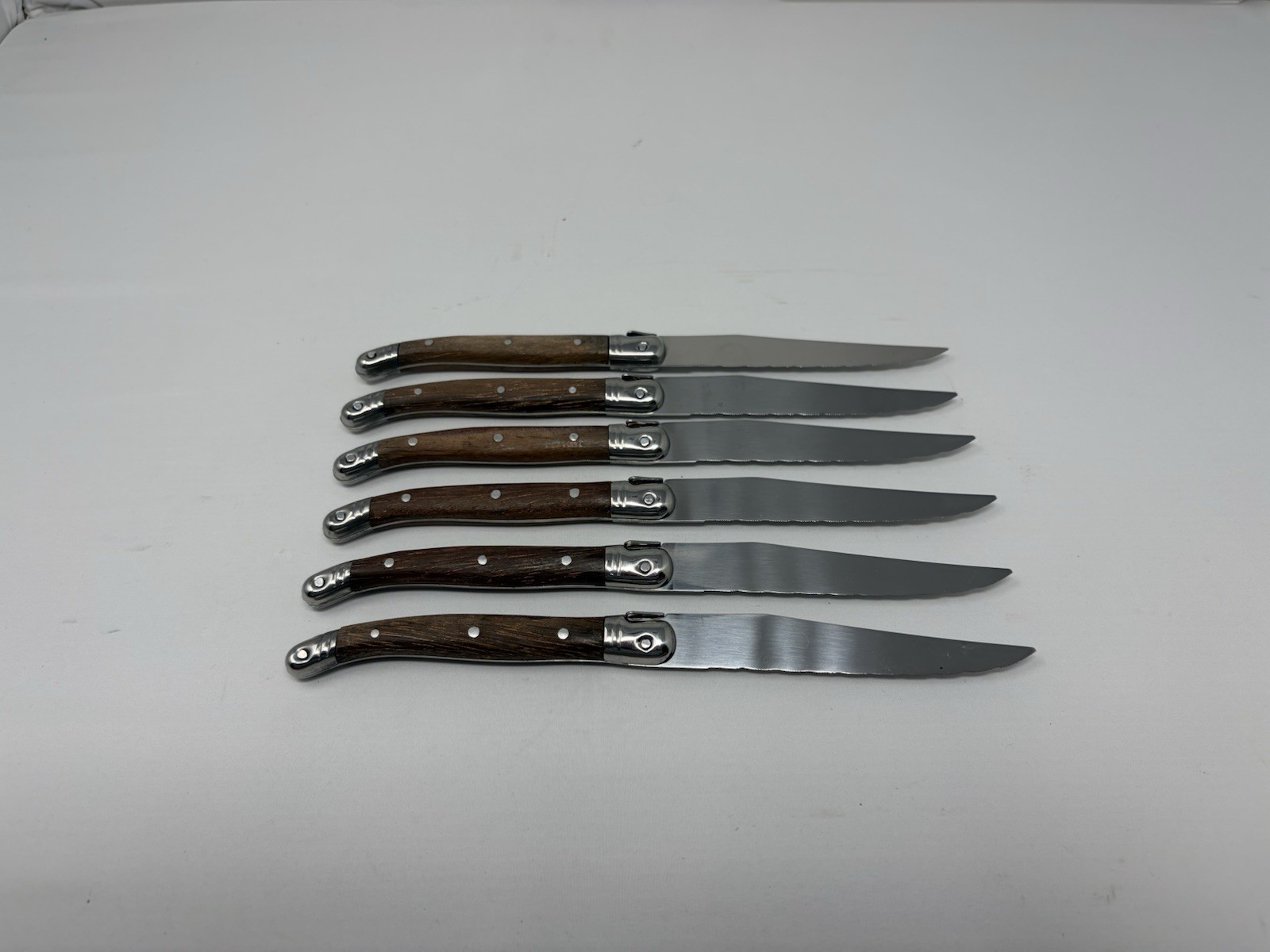 Vintage Laguiole INOX Stainless Steel Serrated Steak Knives Wood Handle 6