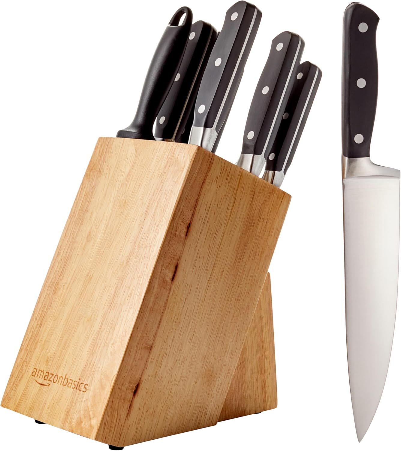 9 Pieces Premium High-Carbon Stainless-Steel Blades with Pine Wood Knife Set