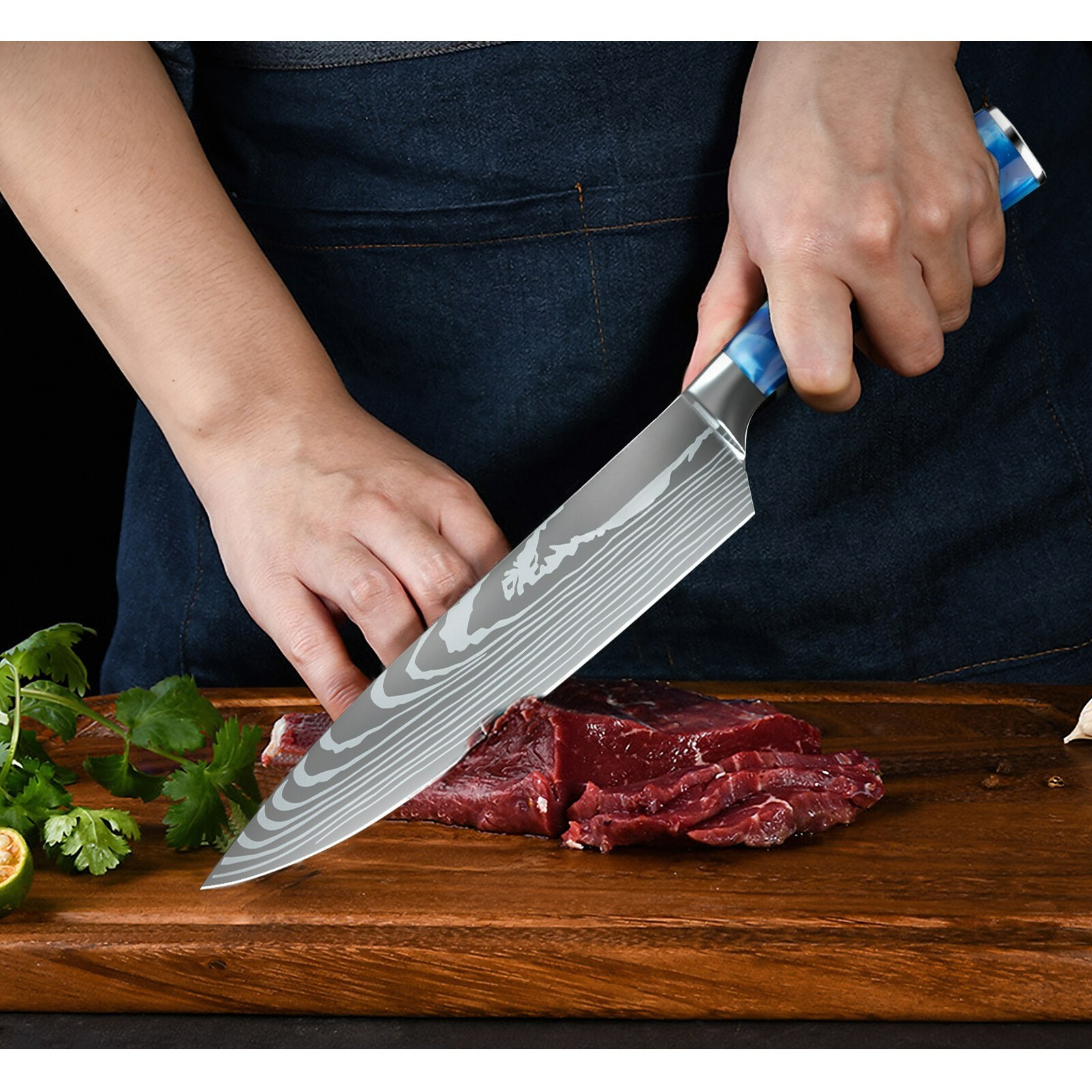 9PCS Chef Knife Set, High Carbon Steel Damascus Kitchen Knives with Sheath & Bag