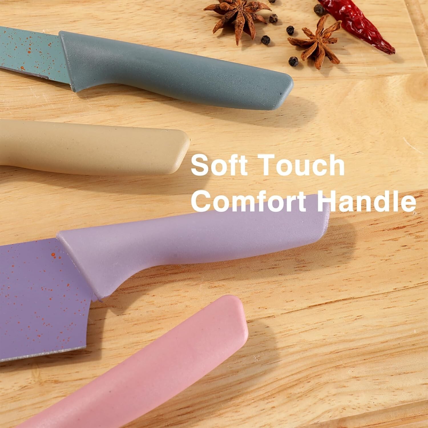 Colorful Kitchen Knife Set 6 PCS, Colored Knives Set with Non-Stick Coating