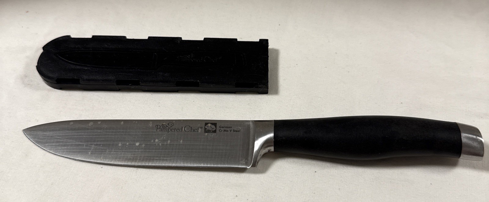 Pampered Chef Utility Knife 5″ Blade German CR MO V Forged Steel 9.5″ Long