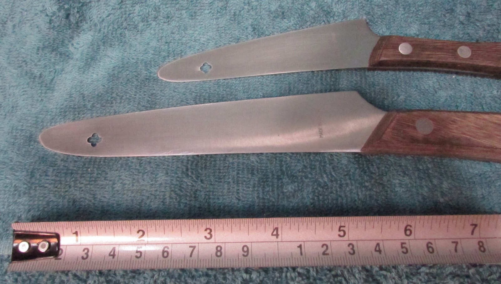 2 Vintage Round End MAC KITCHEN KNIVES Full Tang Rivet Wood Handles Made Japan
