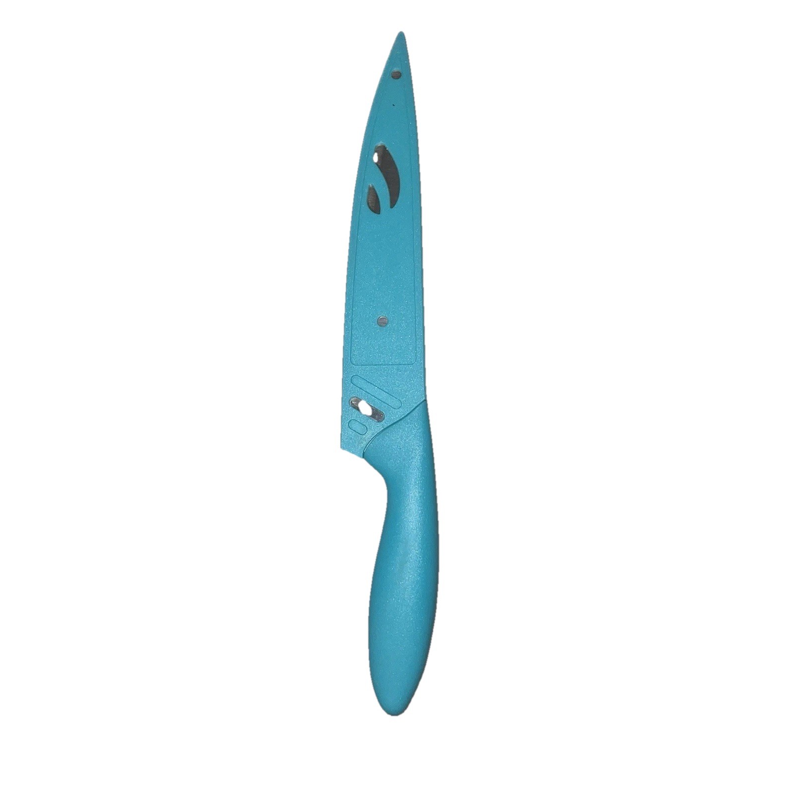 Stainless Steel Chef Knife with Teal Blue Plastic Handle & Sheath. 8.5″ Blade