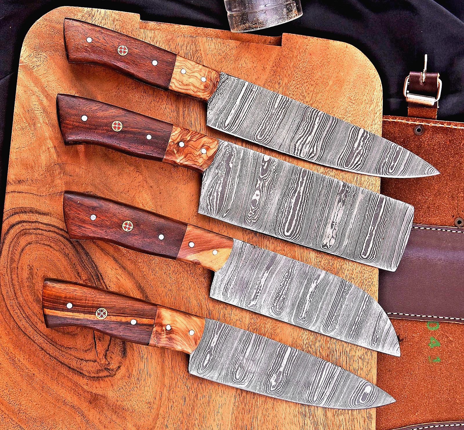 Custom Hand Made Forged Damascus Steel Chef Knife Set Kitchen Knives 1590
