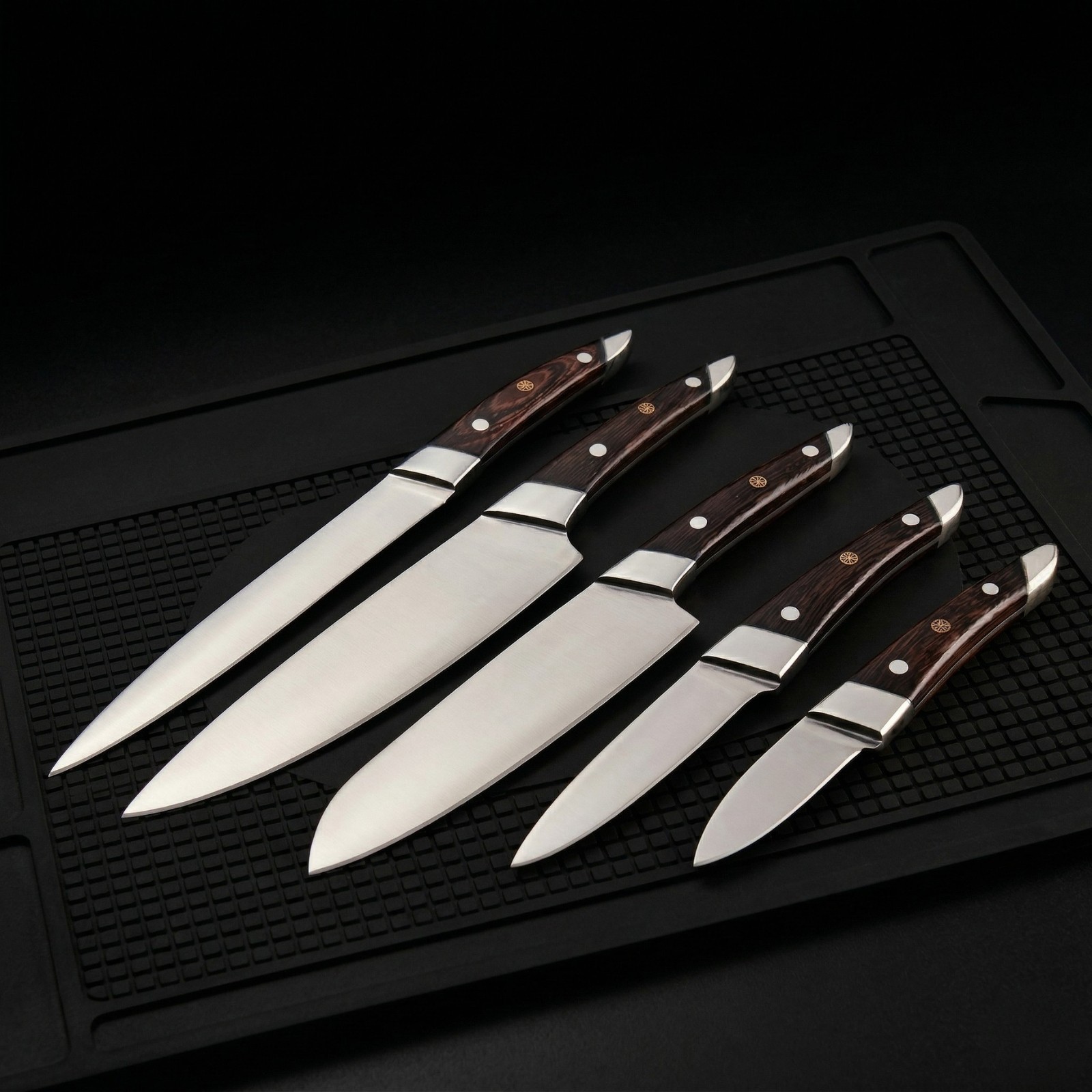 Custom 5pc Kitchen Knife Set Handmade Rosewood Mosaic Pin Professional Chef Gift