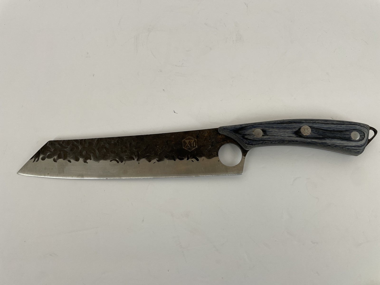 XYJ 1986 Nakiri Cleaver Knife 6.5″ Hammered Blade Blue Gray G10 Handle Kitchen