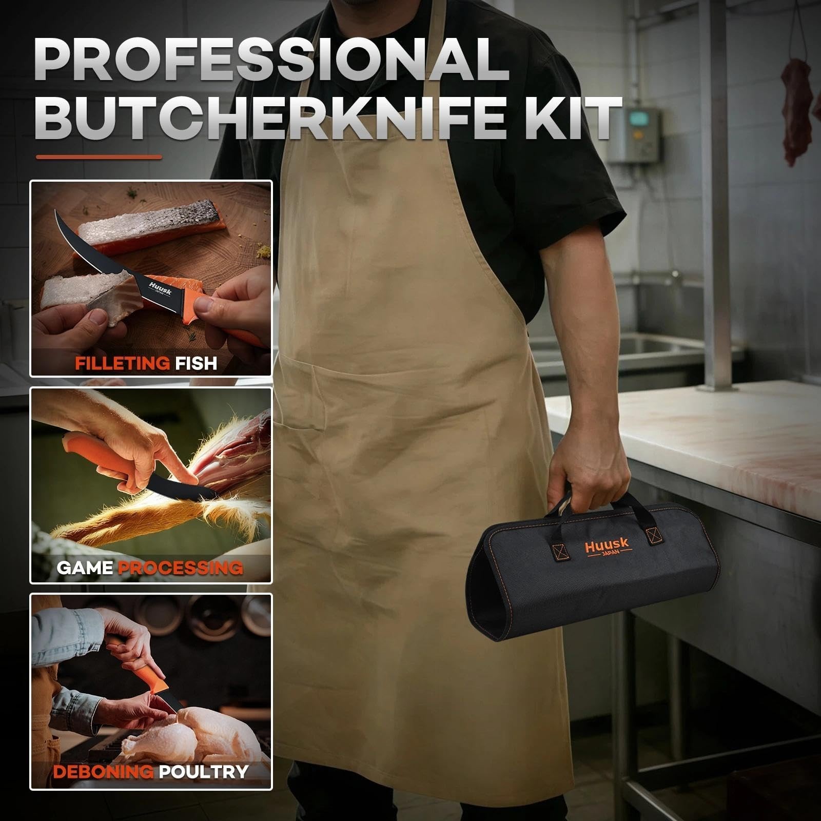 5pcs Professional Butcher Knife Set – German Stainless Steel Meat Processing Kit