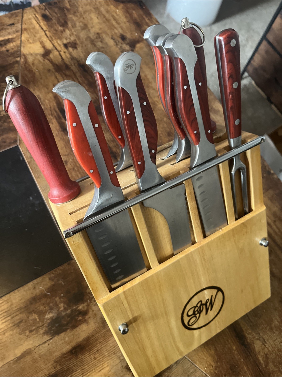 Gunter Wilhelm Executive Chef 10 Pc Knife Set Wood Block German Steel Cutlery