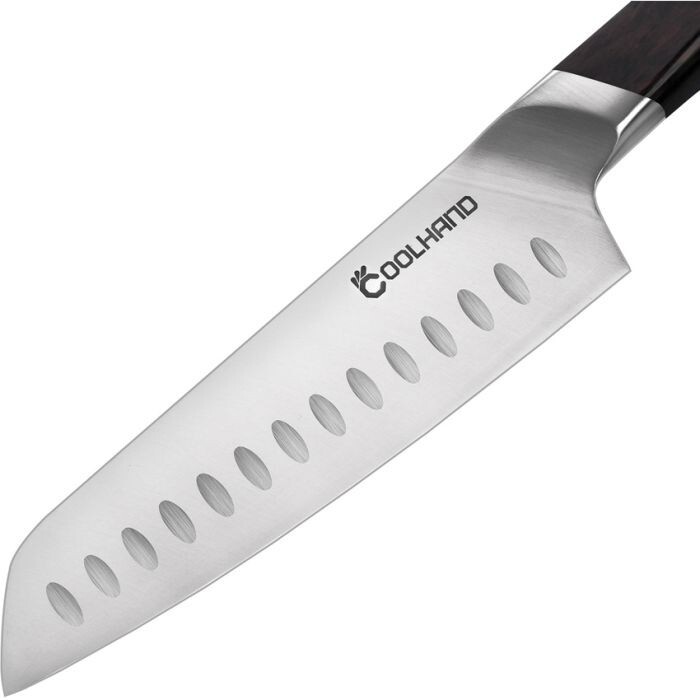 Coolhand Santoku Fixed-Blade Knife 7″ Satin-Stainless Blade Ebony Wood Handle