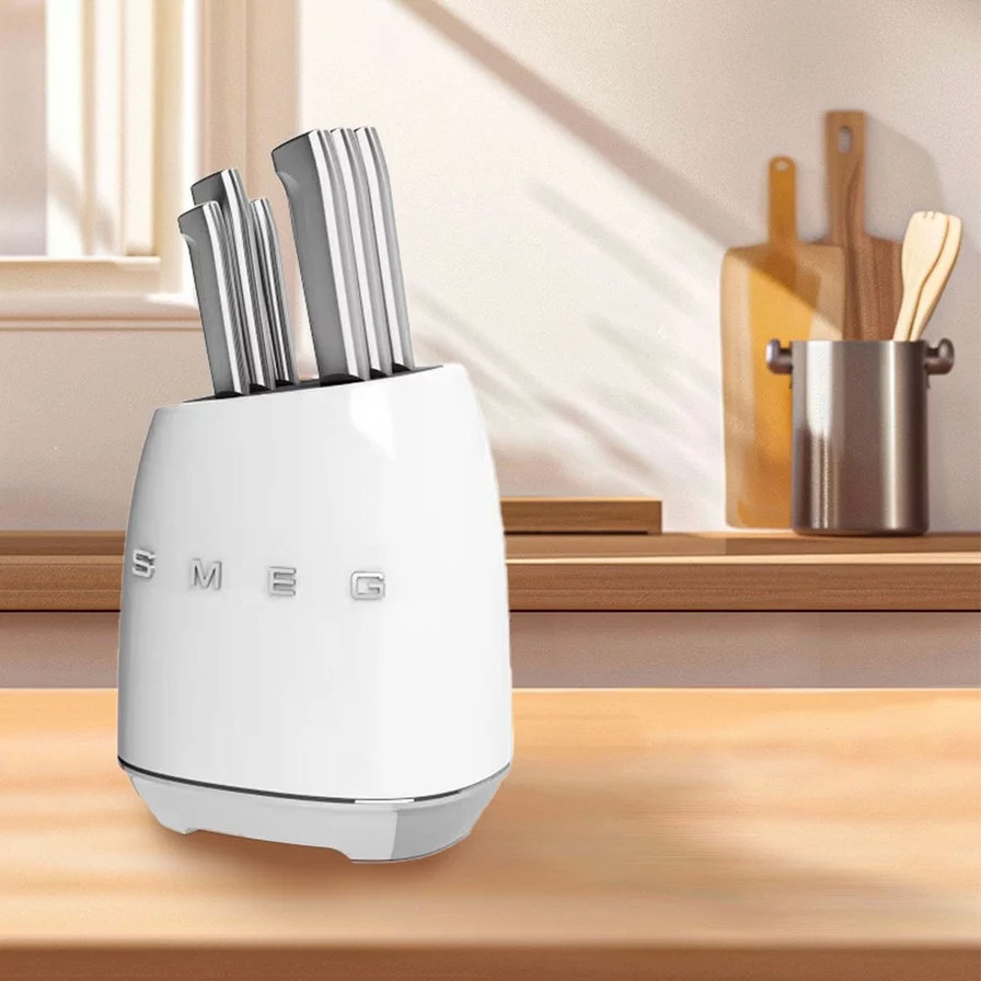 SMEG KNIFE BLOCK SET 7 PCS NEW STAINLESS STEEL WHITE COLOR – FREE SHIPPING