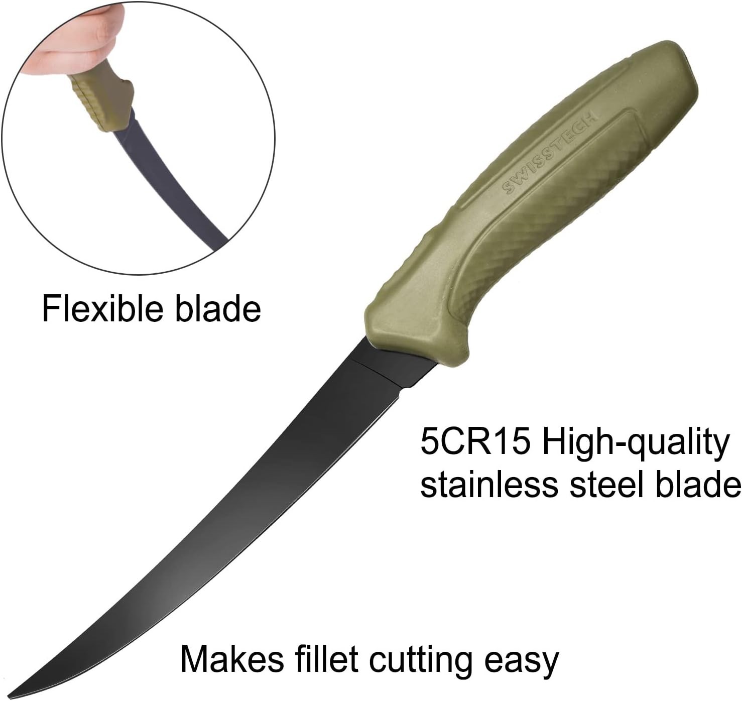 Swiss+Tech 9″ Stainless Steel Fillet Knife Fishing Knife for Filleting Boning