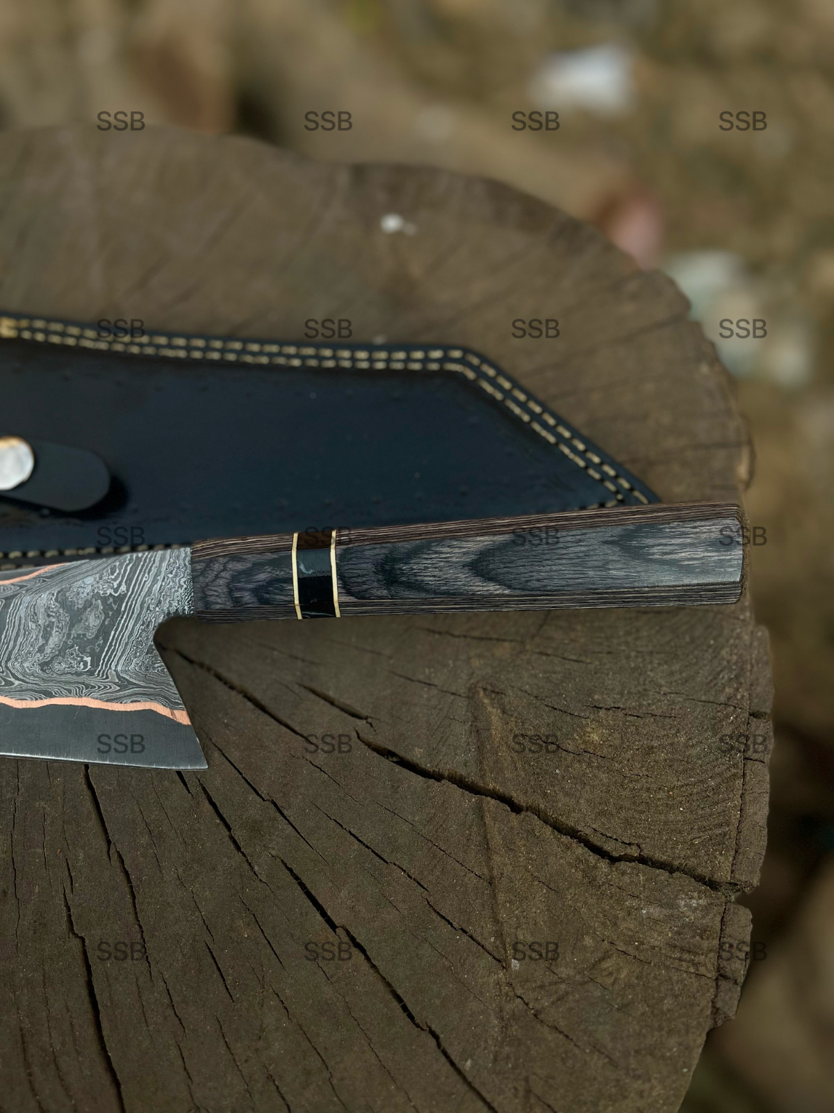 Copper Damascus Chef Knife – Handmade Kitchen Knife – Copper Blade Chef Knife