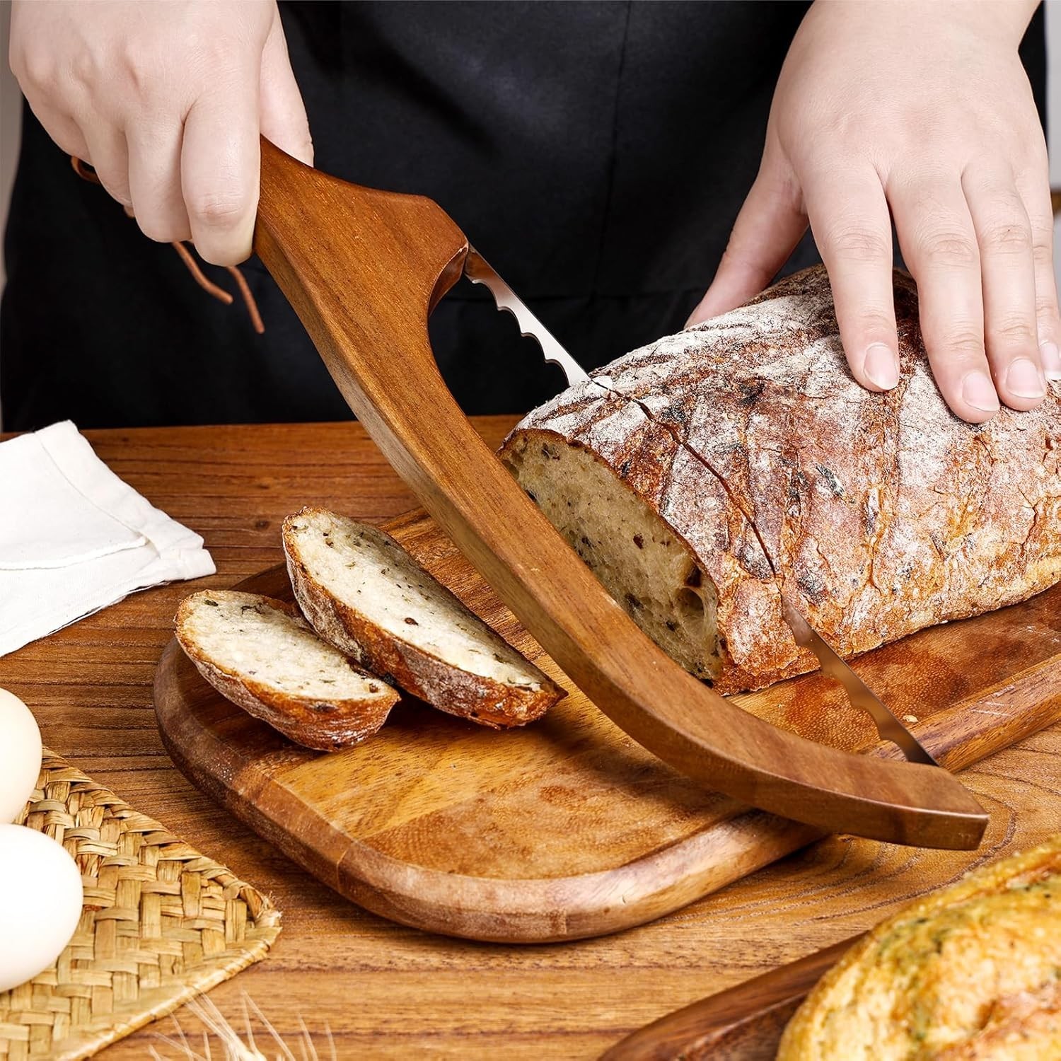 15.7 in Serrated Bread Slicer, Sourdough Bread Knife, Stainless Steel Bow Knife