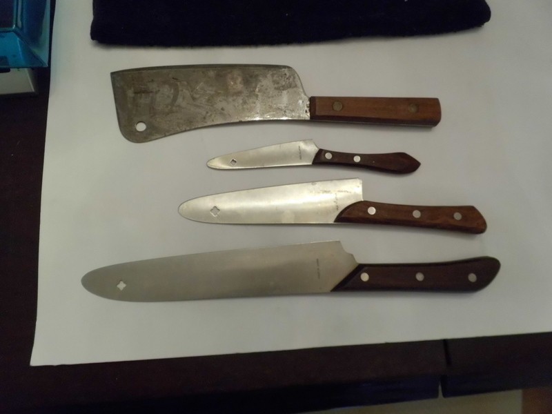 Vtg Set of 3 MAC Japanese Knives Stainless Blades Wood Handles (+ Cleaver/*Read)