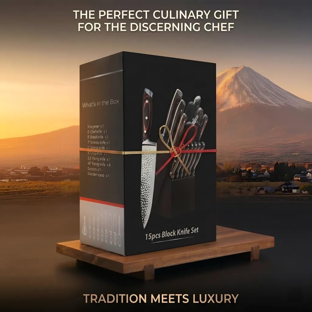 15-Piece Kitchen Knife Set with Block, High Carbon Stainless Steel, Sharp & Ergo