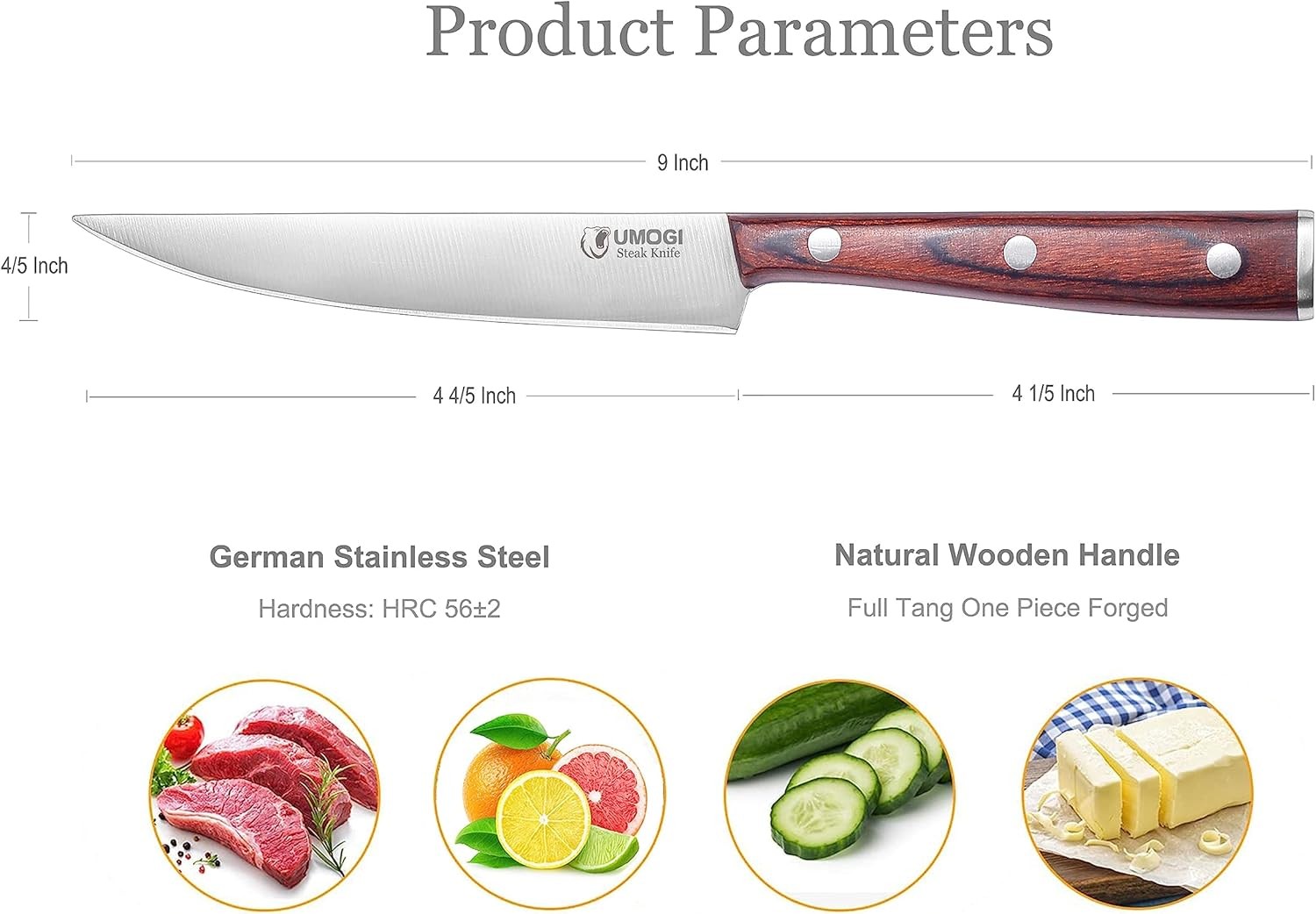 Premium Steak Knives Set of 6 in Gift Box – Polished Wood Handle, HC German Stai