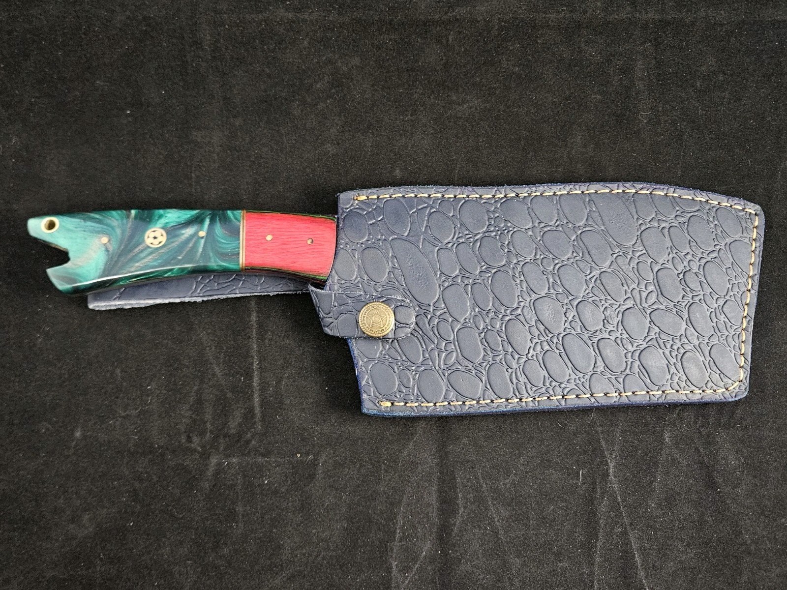 12 inch Damascus Steel Cleaver with Leather Sheath, 7 inch Blade