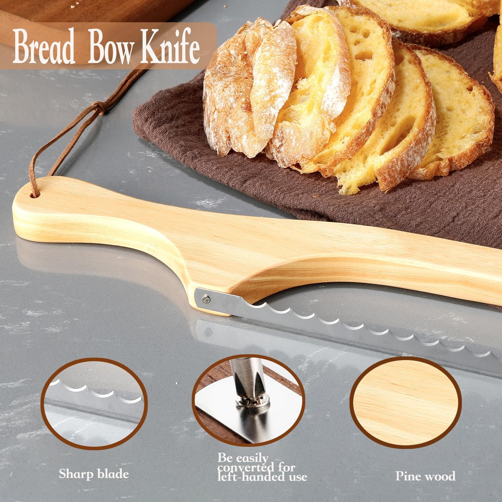 15.7 Inch Serrated Sourdough Bread Knife Slicer Homemade Bow Design Cutter