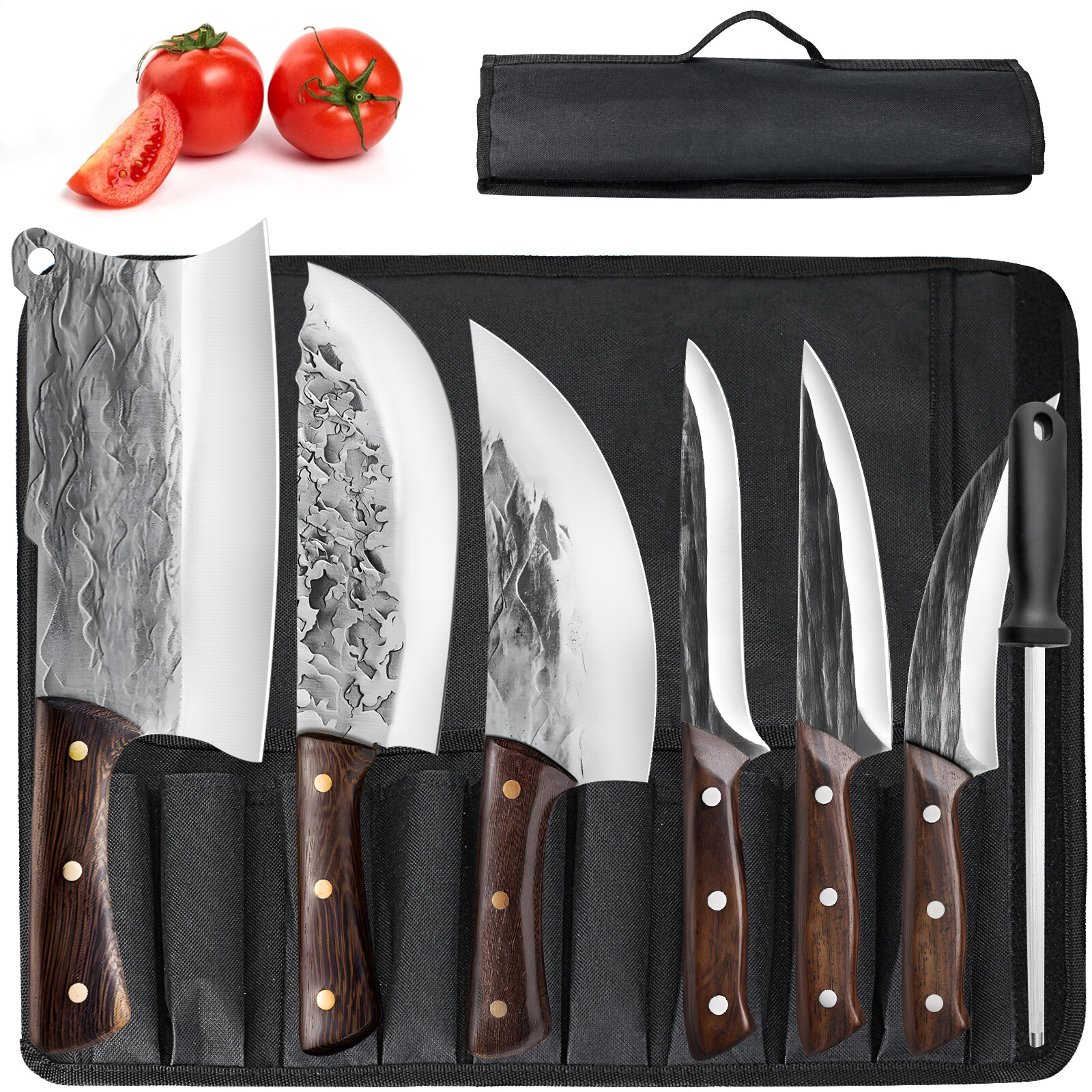 7PC CUSTOM HANDMADE FORGED DAMASCUS STEEL CHEF KNIFE SET KITCHEN KNIVES CHEF SET