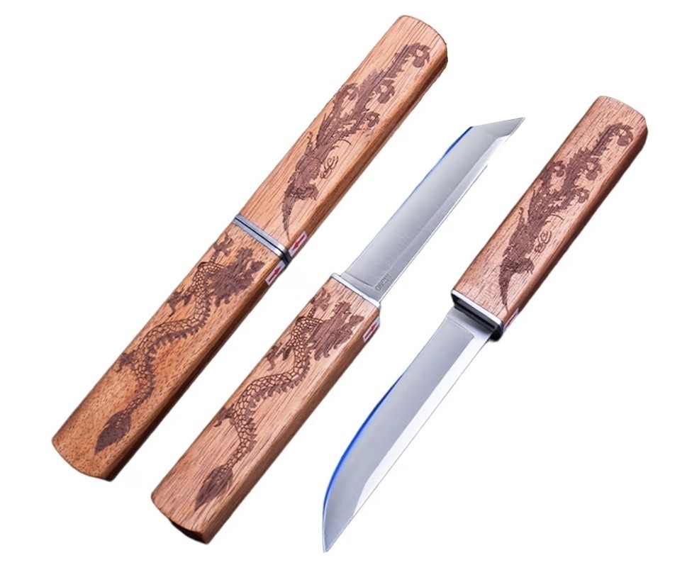 2 In 1 Steak Knive Set, Double Blades Professional Sharp Steak Knives Wood.