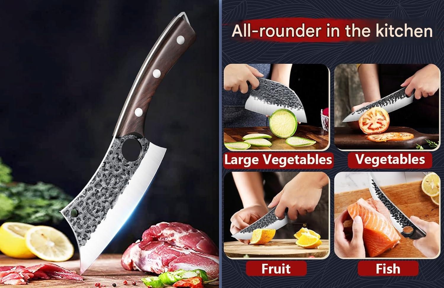 Serbian Chef Knife Set Hand Forged Butcher Knife Set with Bag Brisket & Trimming