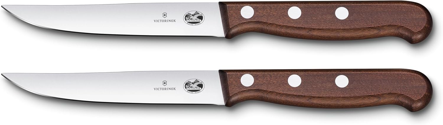 Wood 4.75 Inch Steak Knife Set, Straight Edge, Spear Point, 2-Piece Set, Wood