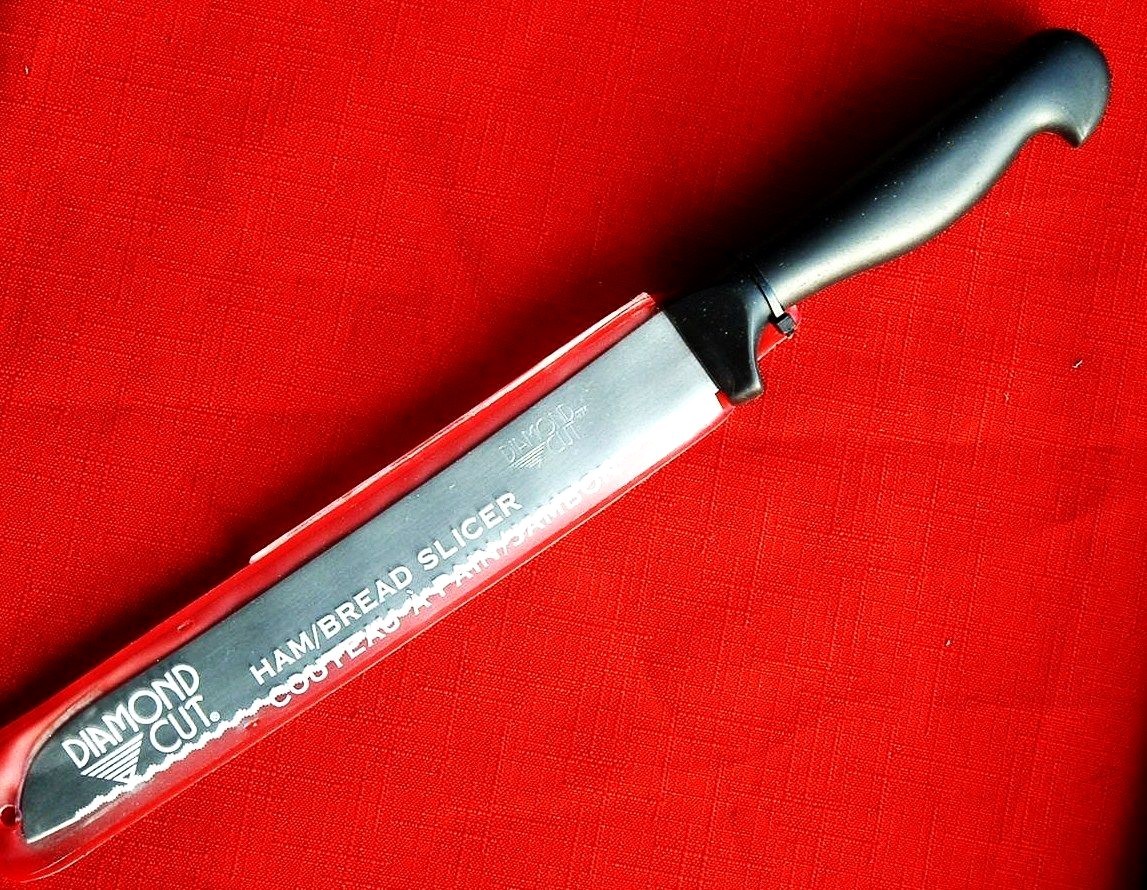 Diamond Cut Ham Bread Slicer Knife 8″ Surgical Stainless Steel Blade Blk Handle