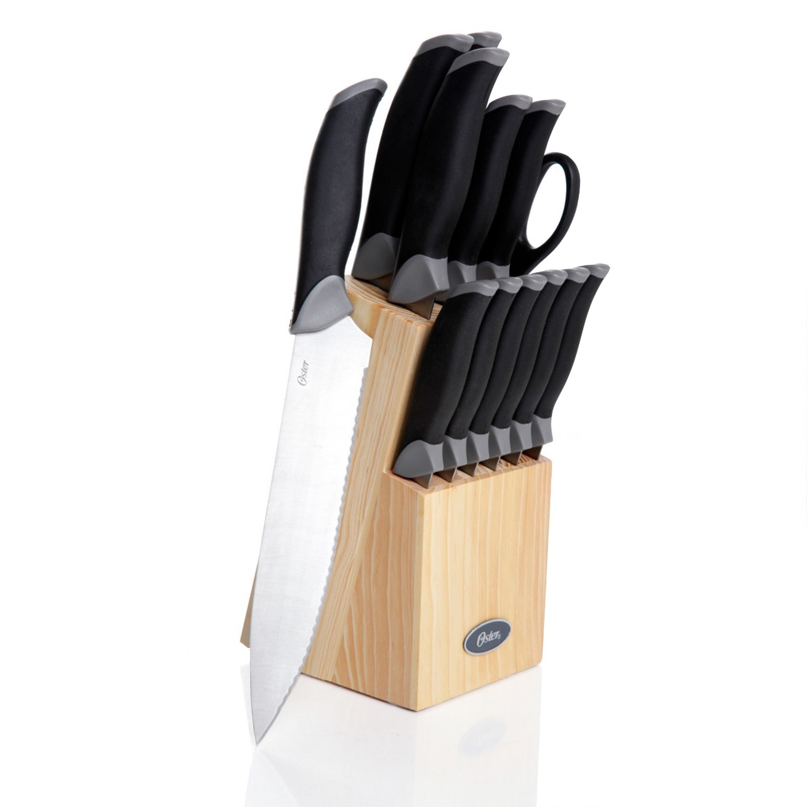 Oster Lingbergh 14-Piece Stainless Steel Cutlery Knife Set With Pine Wood Block