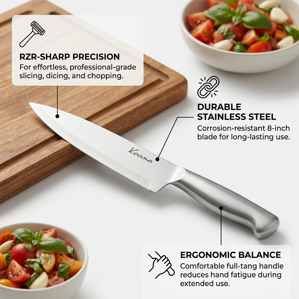 8″ Chef Knife Stainless Steel Razor Sharp Kitchen Knife Cooking Tool