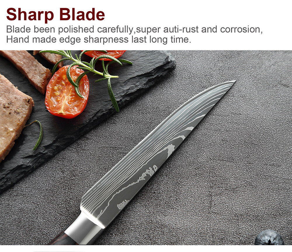 1-6PCS Kitchen Knife Cleaver Chef Stainless Steel Damascus Sharp Steak Knives US
