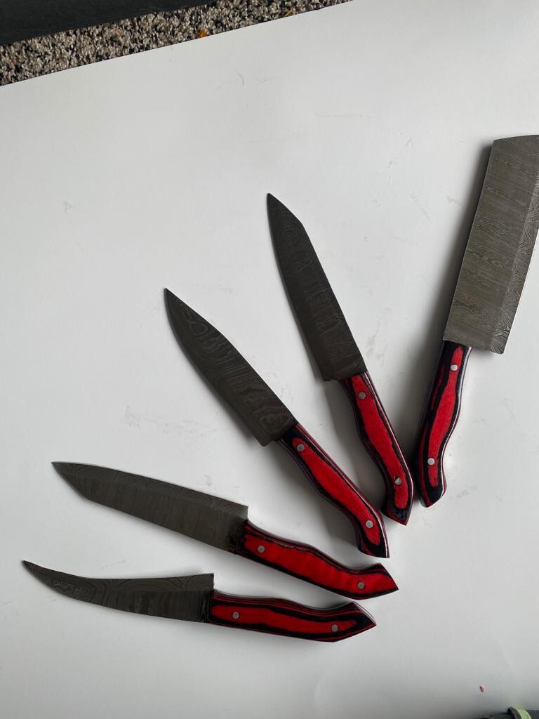 Custom Made Damascus steel 5 Pcs Chef knives Everyday Kitchen knife setZH58W/