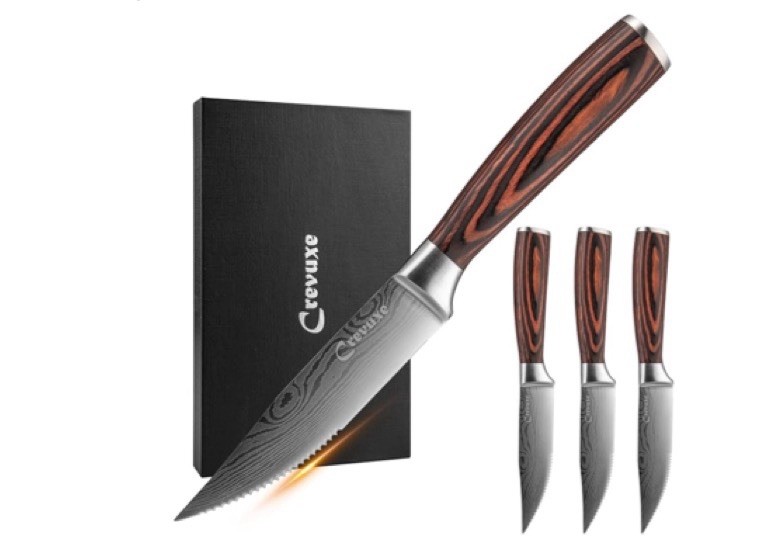 Crevuxe 4.4 Steak Knives Set of 4, High Carbon Stainless Steel Steak Knives
