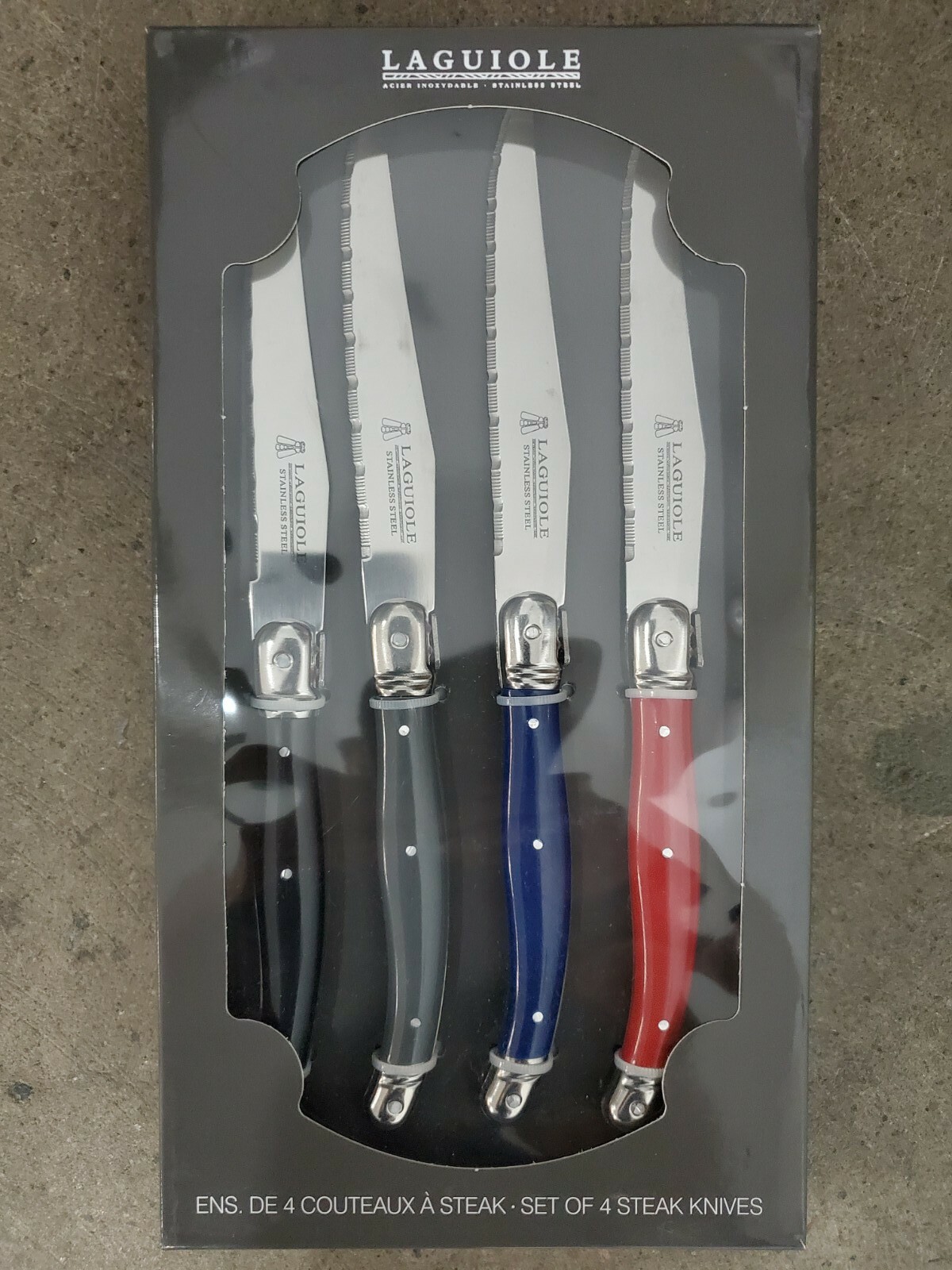 LAGUIOLE set of 4 steak knives in Red / Grey / Black and Blue ,Free shipping