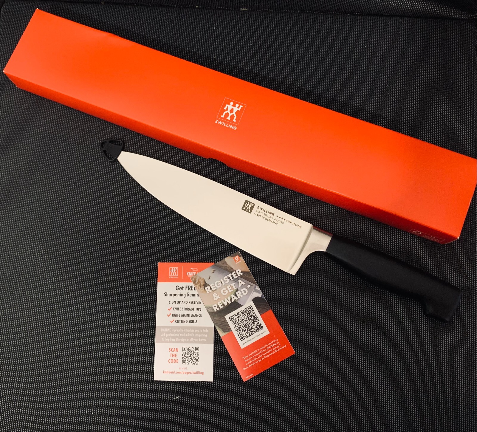 ZWILLING FOUR STAR VIER STERNE 8″ CHEF’S KNIFE 31071-203 FRIODUR BLADE GERMANY