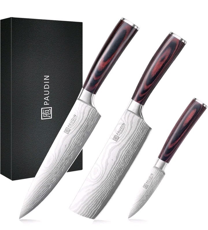 Paudin 3-Piece High Carbon Stainless Steel Chef Knife Set with Ergonomic Handles