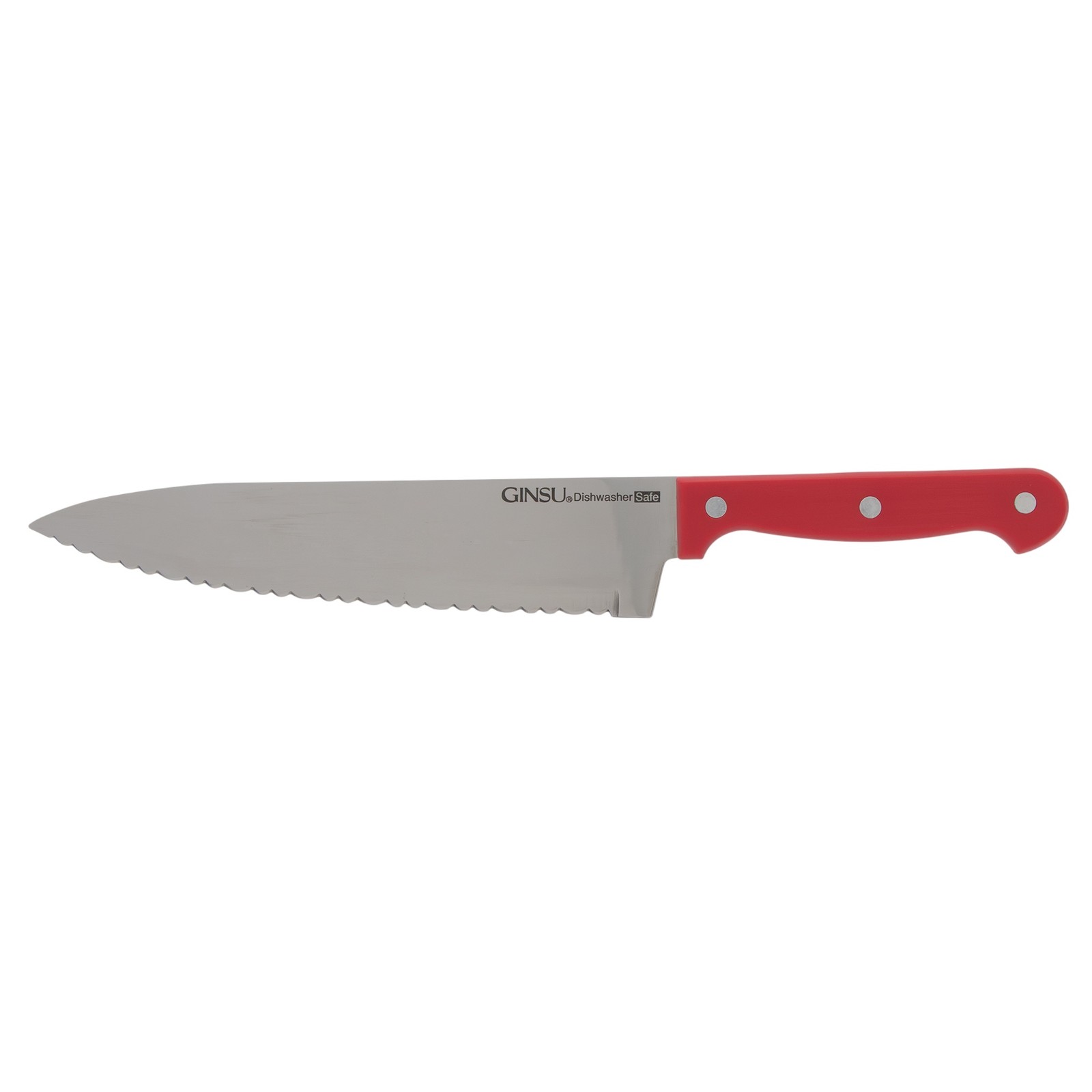 GINSU 8″ Chef Knife with Stainless Steel Blade with Red Handle Dishwasher Safe