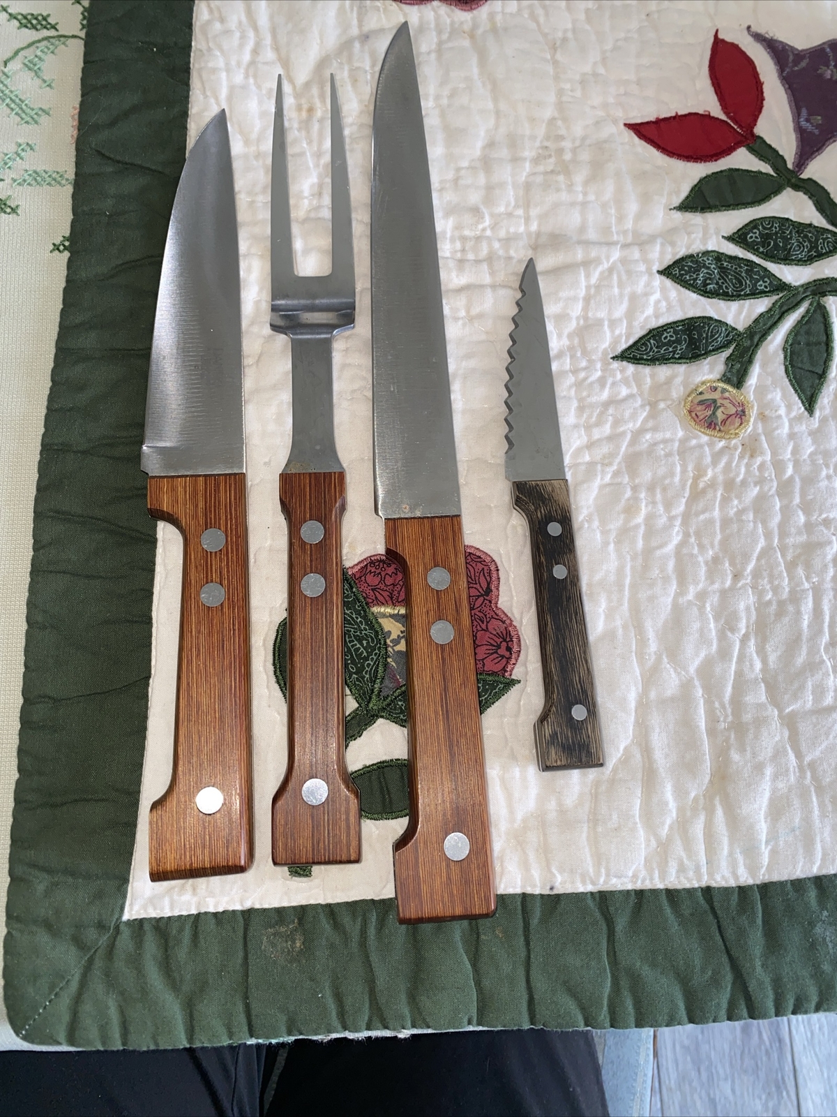4 Vintage Dansk Gunnar Cyren Stainless Blade Slicing Carving Knife-Teak Set